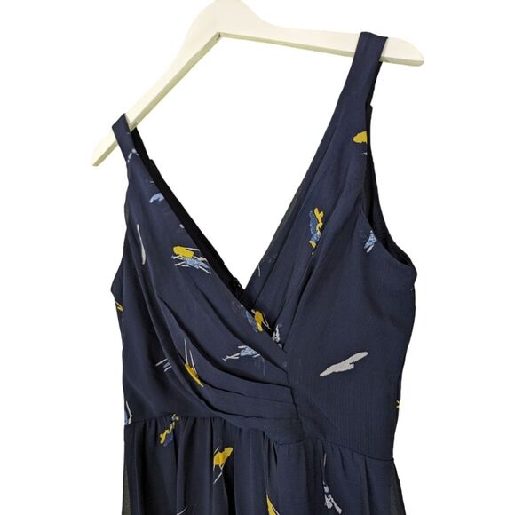 NWT DKNY dress maxi sleeveless chiffon draped back blue yellow abstract floral 4 - Picture 5 of 8